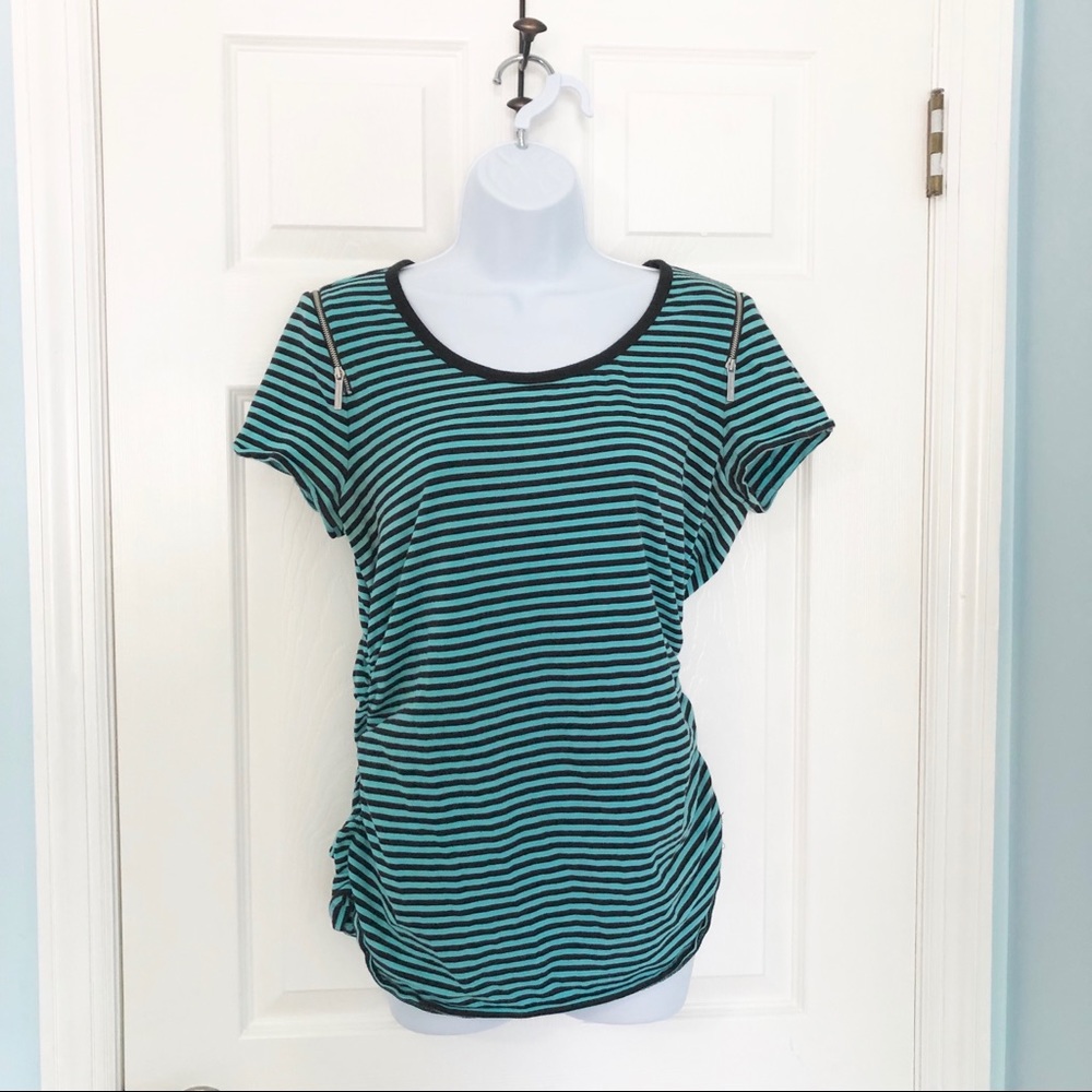 MICHAEL KORS | Black/Blue Zip Shoulder Top